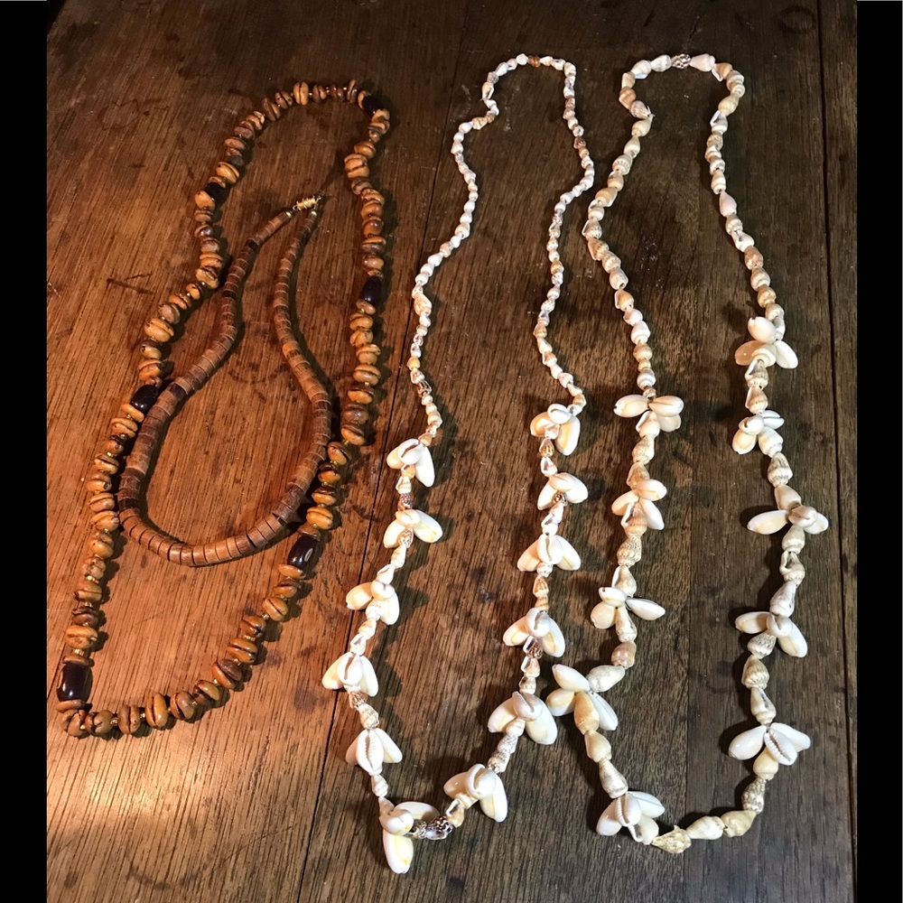 Lot of 4 Necklaces/ 2 Wooden Bead and 2 Shells